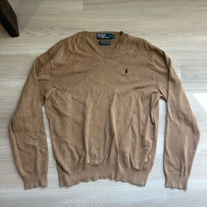 Polo by Ralph Lauren Men's Camel Brown V-Neck Sweater